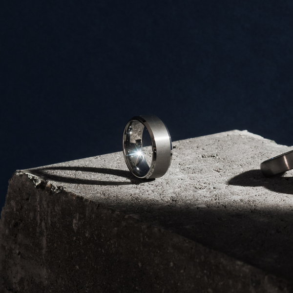 Nemean 8mm Bevelled Silver Tungsten Ring img 1