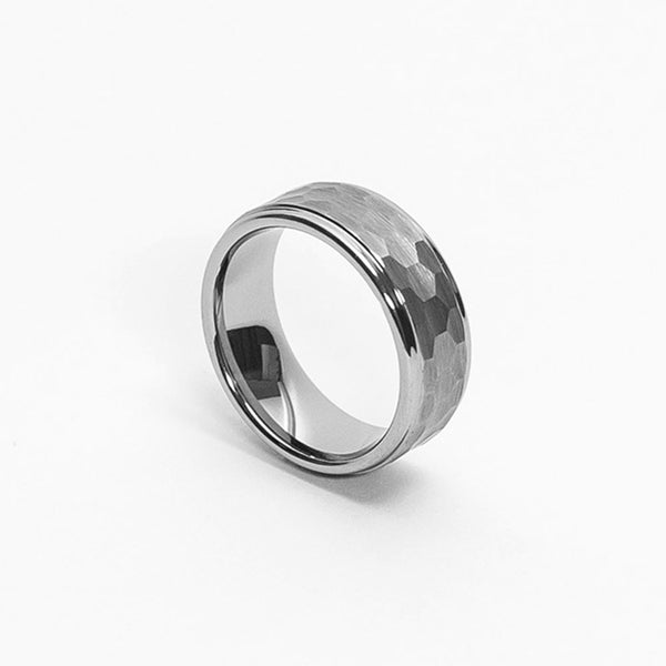 Ebrioso Silver Mens Tungsten Ring - Jackal and Dare
